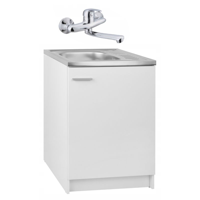 Szafka Kuchenna Stamar Biała 600x500 mm Zlew Deante + Bateria Ścienna Obrotowa Syfon