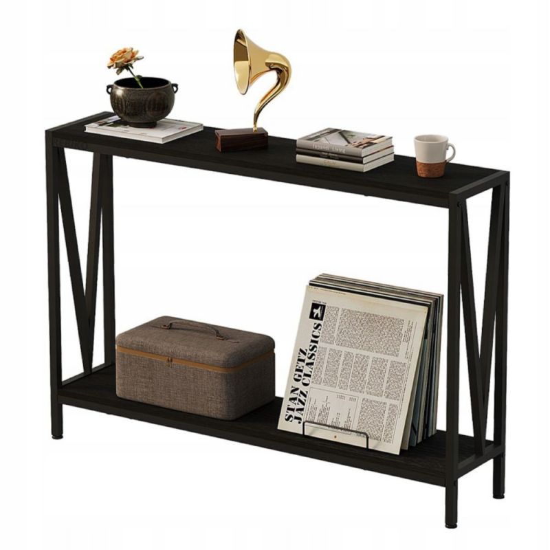 Stół Rebiko ciemny brąz konsola przedpokój stolik boczny z półką pojemny wysoki 76 1 szt