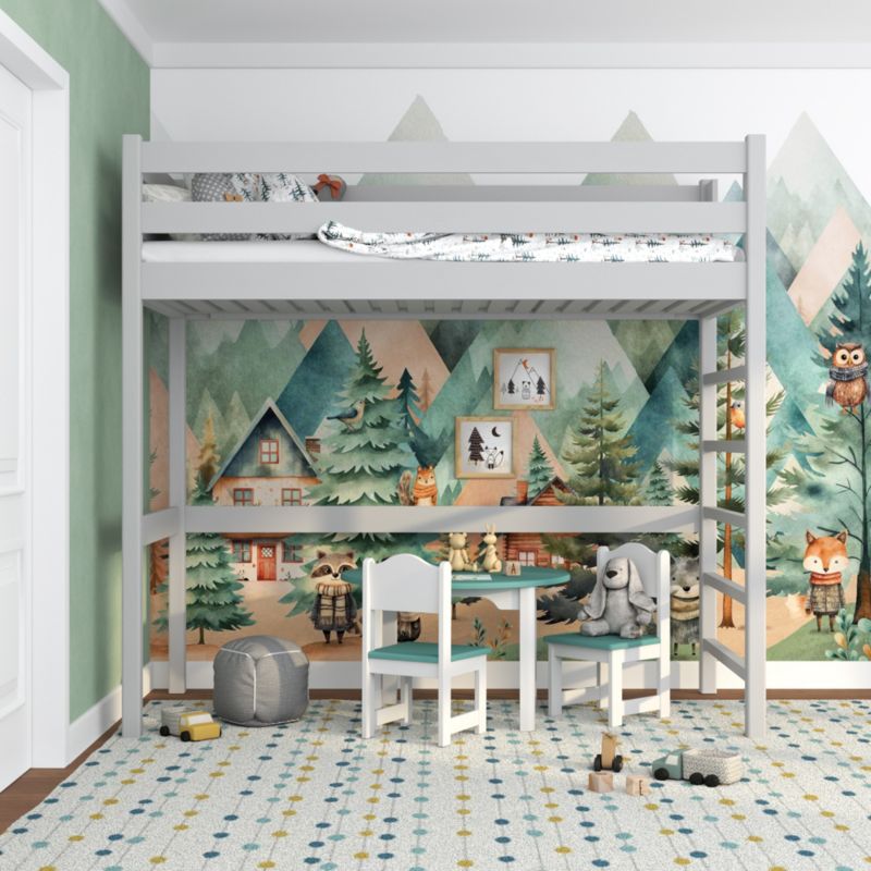 Drewniane łóżko N-WOOD na antresoli N01 popielaty 80x180 1szt.