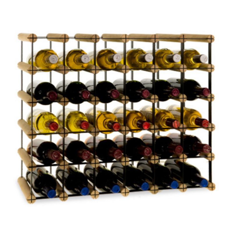 Stojak na wino MODO24 na butelki PET szafka duży eko na 30 butelek czarny metal drewno naturalne 1 szt.