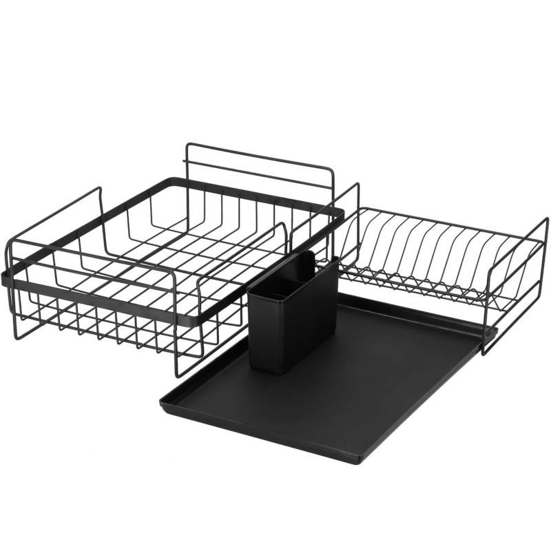 Suszarka metalowa do naczyń i sztućców Springos 30x50x24 cm ociekacz dwupoziomowy z tacką czarny 1 szt.