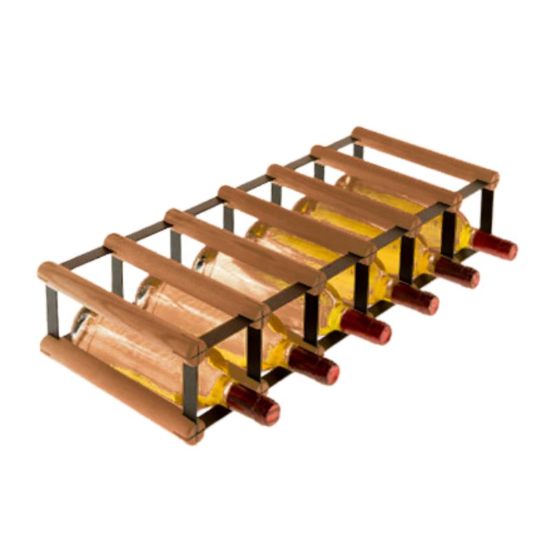 Stojak na wino MODO24 na butelki PET szafka wąski eko na 6 butelek czarny metal drewno brązowe 1 szt.