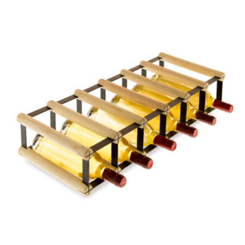 Stojak na wino MODO24 na butelki PET szafka duży eko na 6 butelek czarny metal drewno naturalne 1 szt.