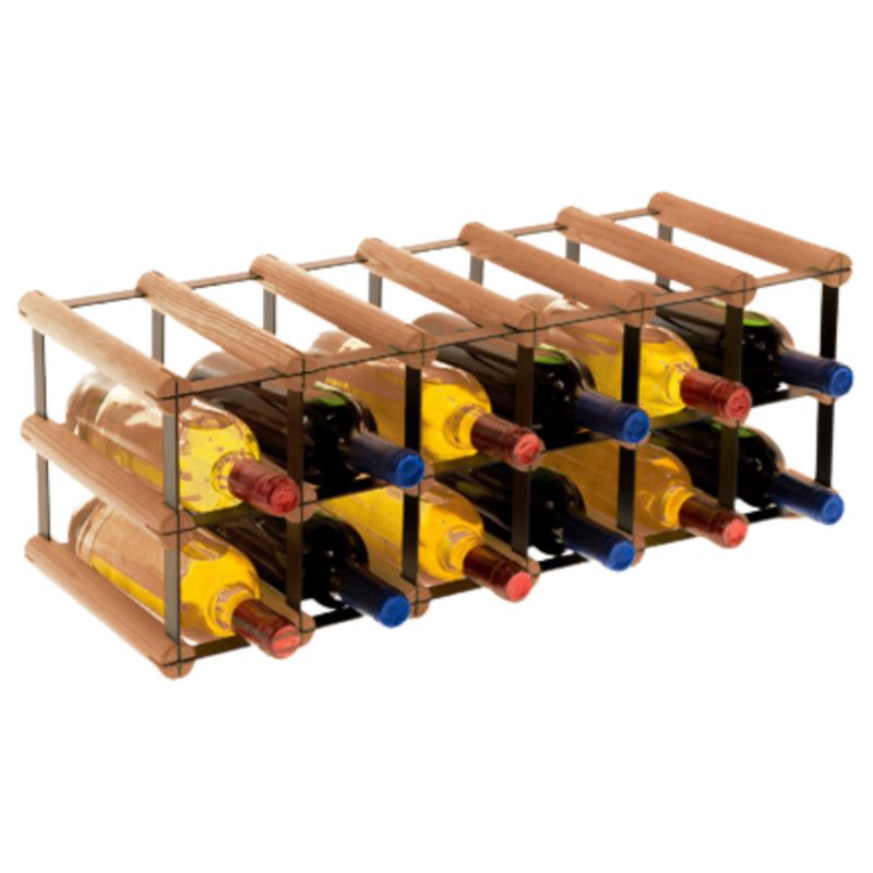 Stojak na wino MODO24 na butelki PET szafka wąski eko na 12 butelek czarny metal drewno brązowe 1 szt.