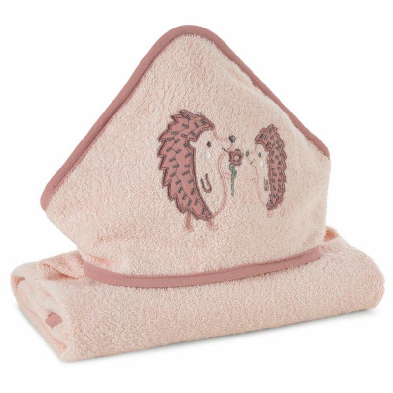 Ręcznik Baby68 Eurofirany 100 x 100 cm różowy bawełna z kapturem i motywem jeżyka 1 szt.