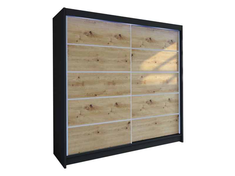 Szafa MIRJAN 24 z drzwiami przesuwnymi Talin IV z oświetleniem RGB czarny/dąb artisan 1 szt.