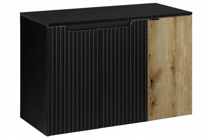 Szafka łazienkowa Furnidea 90 cm wisząca pod umywalkę z blatem ryflowana czarna Nova Black 1 szt.