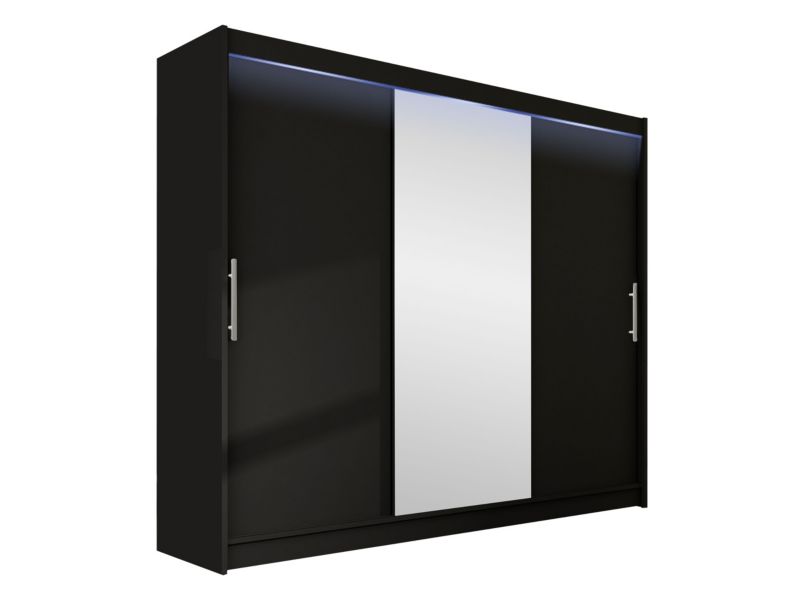 Szafa MIRJAN 24 z drzwiami przesuwnymi Aston I 250 z oświetleniem RGB czarny/lustro 1 szt.
