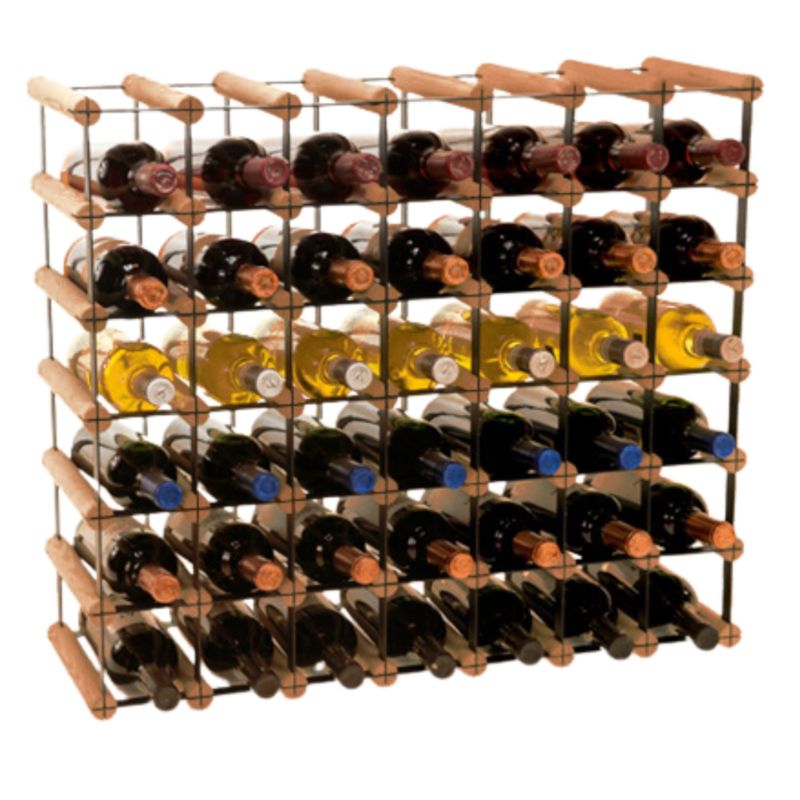 Stojak na wino MODO24 na butelki PET szafka modny eko na 42 butelki czarny metal drewno brązowe 1 szt.