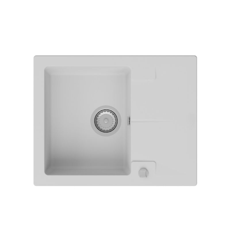 Zlewozmywak granitowy GranMaster Caro 595x475x172 mm, jednokomorowy z ociekaczem, biały 1 szt.