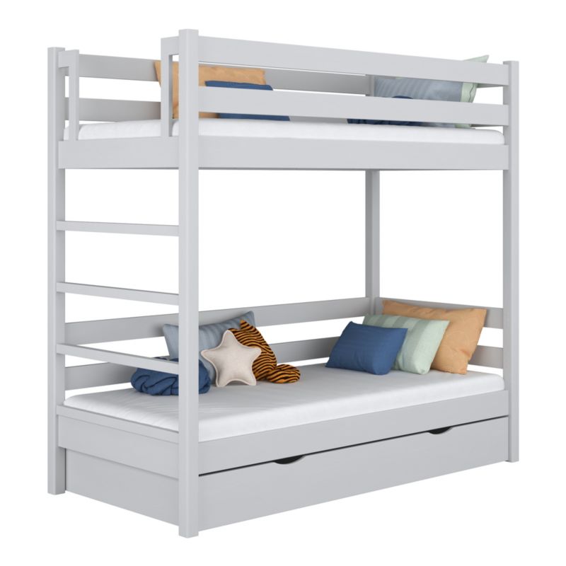 Drewniane łóżko N-WOOD piętrowe z szufladą N03 popielaty 80x180 1szt.