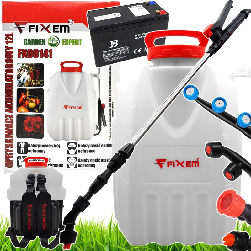 Opryskiwacz akumulatorowy Fixem ciśnieniowy plecakowy elektryczny 12l lanca 117cm 1kpl