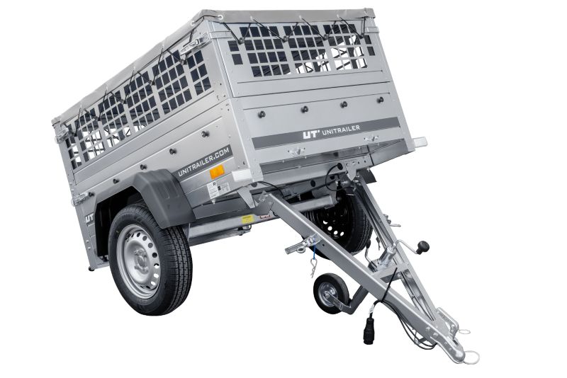Przyczepka samochodowa 150x106 UNITRAILER GARDEN 150 KIPP z burtami siatkowymi i pokrowcem szarym 1 szt.
