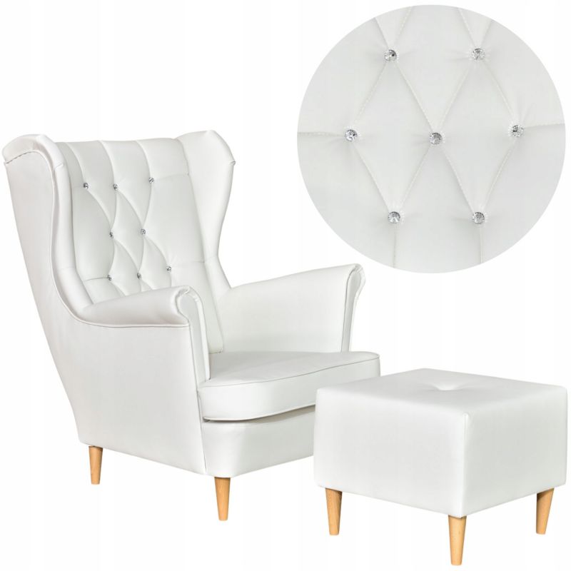 Fotel Uszak do salonu z podnóżkiem do salonu Family Meble Gaja biały 1szt