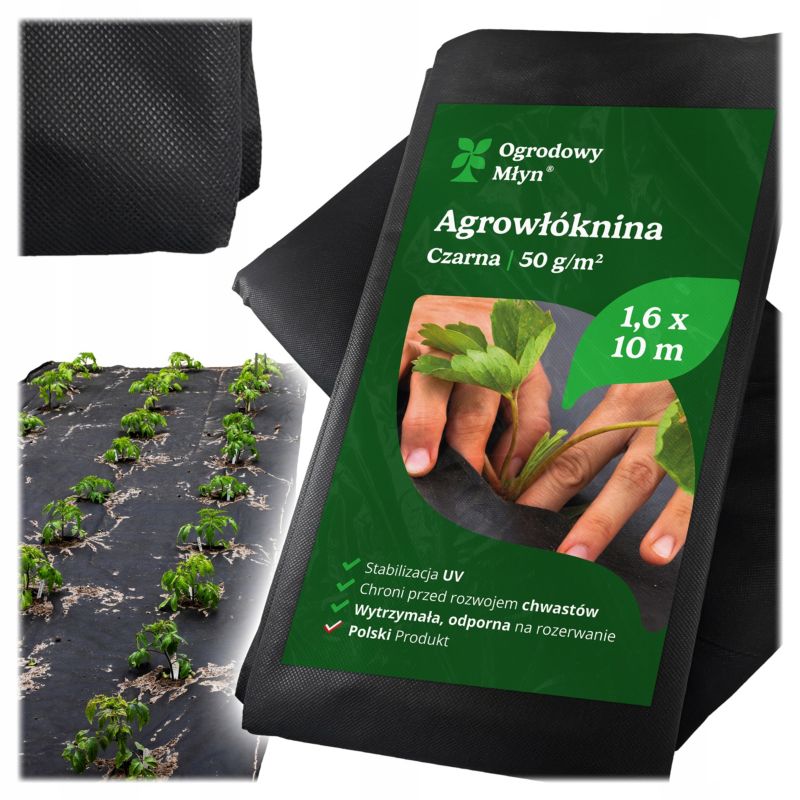 Agrowłóknina Ogrodowy Młyn Czarna Ściółkująca Pod Korę Warzywa Owoce 50g UV 1,6x10m 1 szt