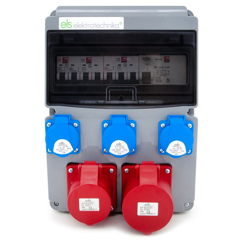 Rozdzielnica budowlana ELS Elektrotechnika 11NO31C11C11CFP 3x230V siła 16A/5P 32A/5P z bezpiecznikami C16 C32 i różnicówką 1 szt.