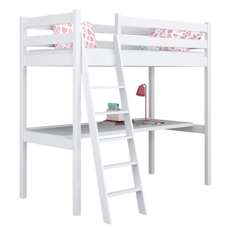 Drewniane łóżko N-WOOD na antresoli z biurkiem N03 biały 80x180 1szt.