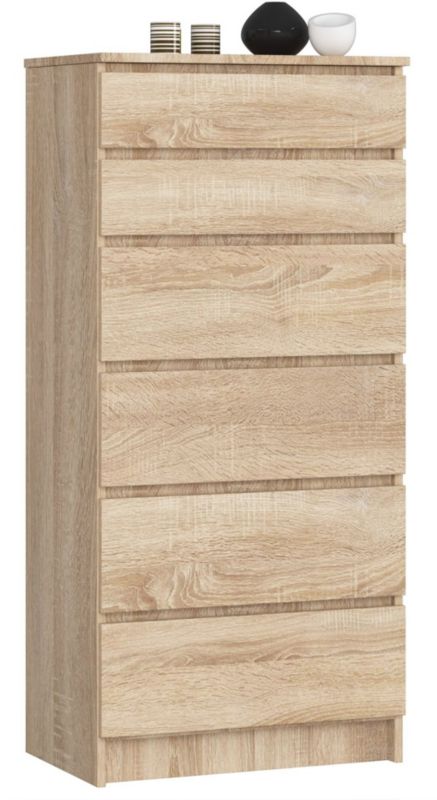 Komoda Akord K60 Dąb Sonoma 60 cm 6 szuflad kolor Dąb Sonoma mat 60x40x130 cm 1 szt.