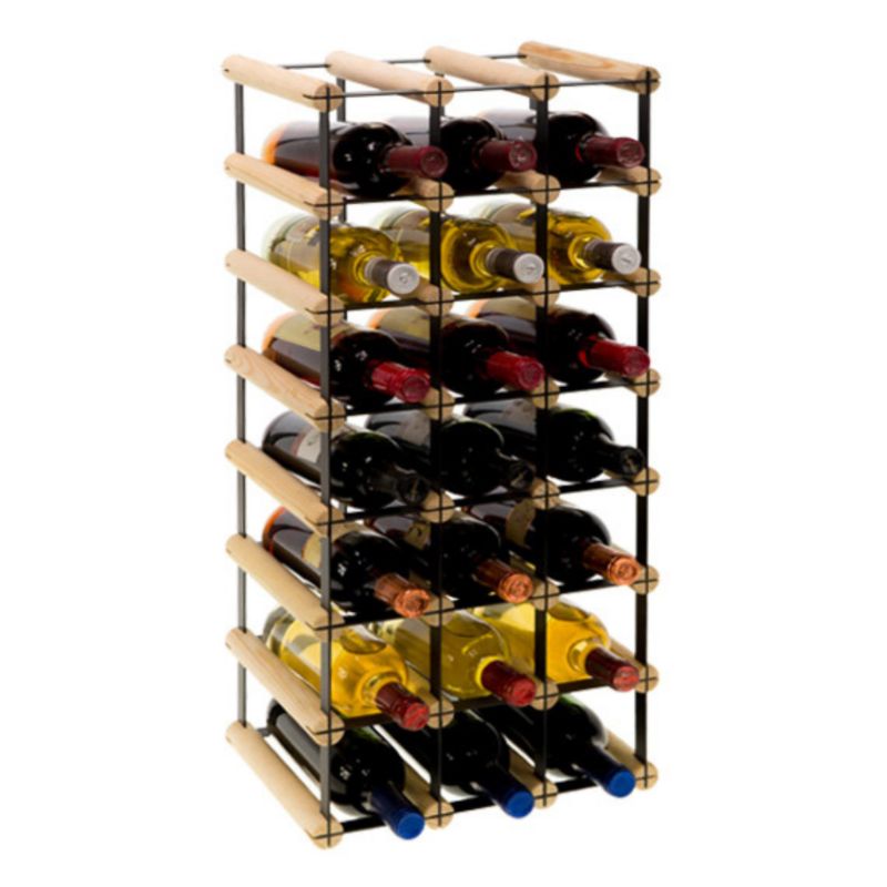 Regał na butelki MODO24 stojak PET metalowy drewniany eko solidny na 21 butelek czarny metal drewno naturalne 1 szt.