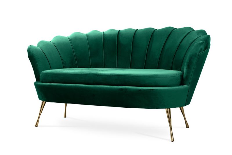 Sofa tapicerowana Bettso Muszelka na złotej nodze wygodna w stylu glamour zielony 1szt.