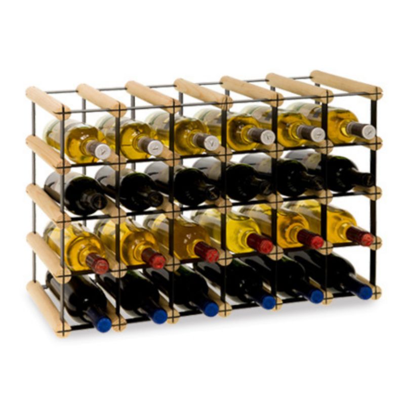 Stojak na wino MODO24 na butelki PET szafka duży eko na 24 butelki czarny metal drewno naturalne 1 szt.