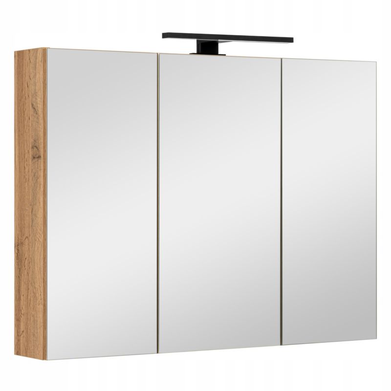 Szafka łazienkowa z lustrem MyFurni, 80 cm, dąb wotan, oświetlenie LED, wisząca, lustrzana, 1 kpl.