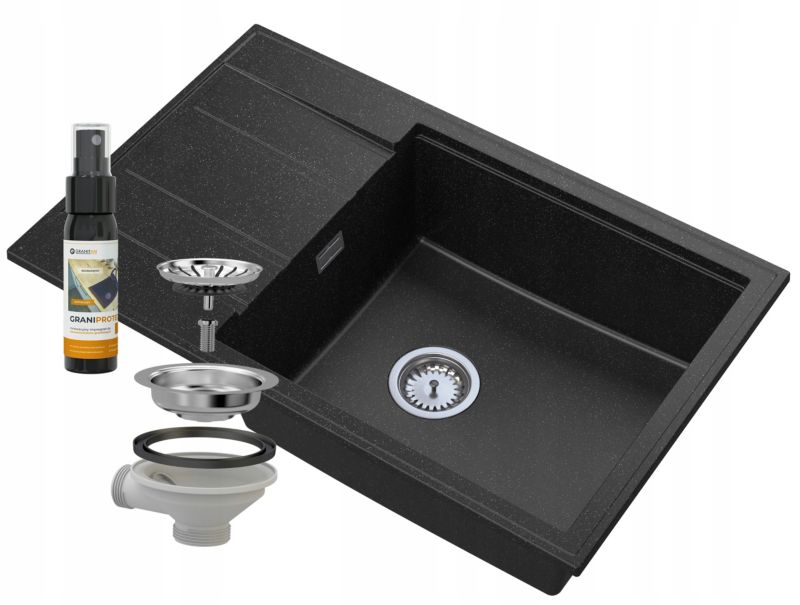Zlewozmywak Granitowy Jednokomorowy Granitan Louis z Ociekaczem i Syfonem 1kpl.