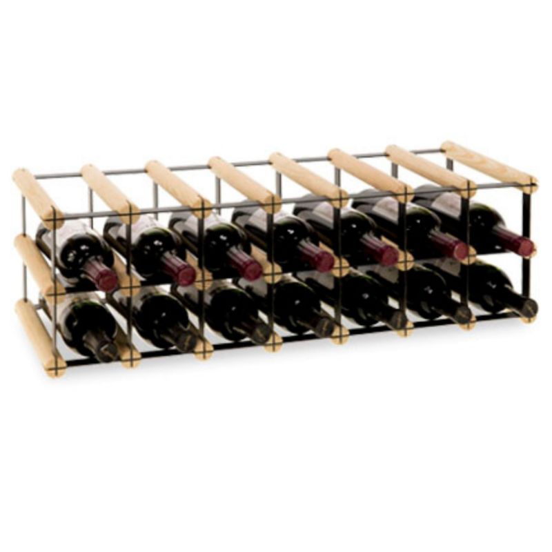 Stojak na wino MODO24 na butelki PET szafka duży eko na 14 butelek czarny metal drewno naturalne 1 szt.