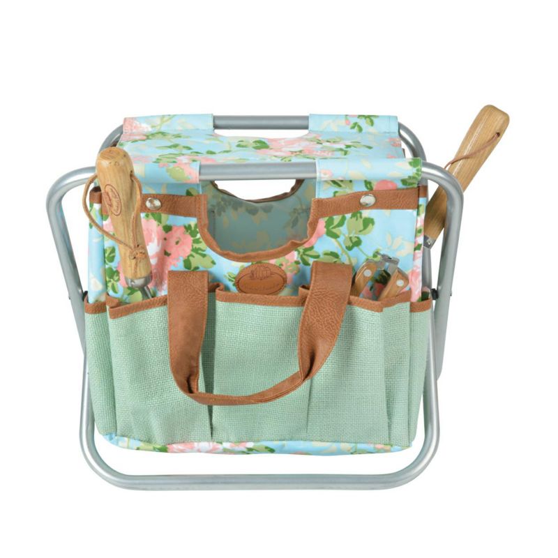 Składane krzesło Esschert ogrodowe z torbą z wzorem róże miętowe 1 szt.