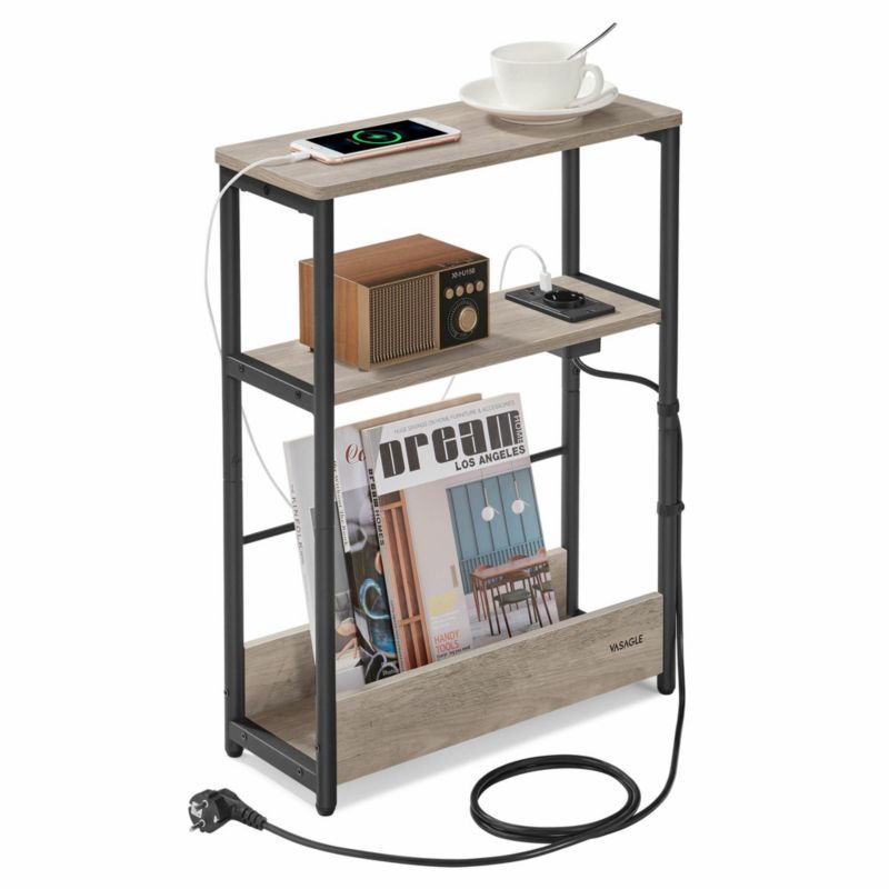 Wąski stolik boczny Songmics szary z listwą zasilającą 1 szt.