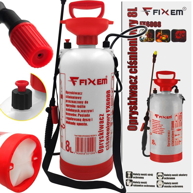 Opryskiwacz ręczny Fixem ciśnieniowy ogrodowy 8l regulacja dyszy lanca 1kpl