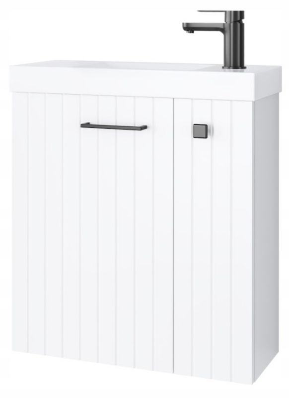 Szafka łazienkowa Furnidea 55 cm z umywalką biała gun metal uchwyt Nook 1 szt.