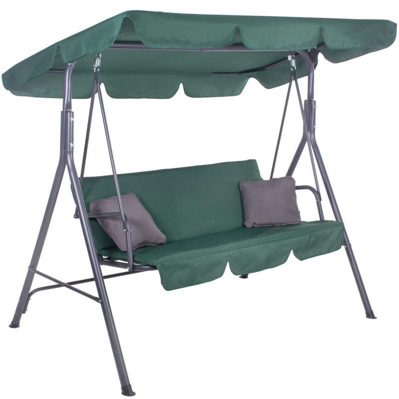 Huśtawka ogrodowa Springos 3-osobowa z regulowanym daszkiem metalowa zielona 1 szt.