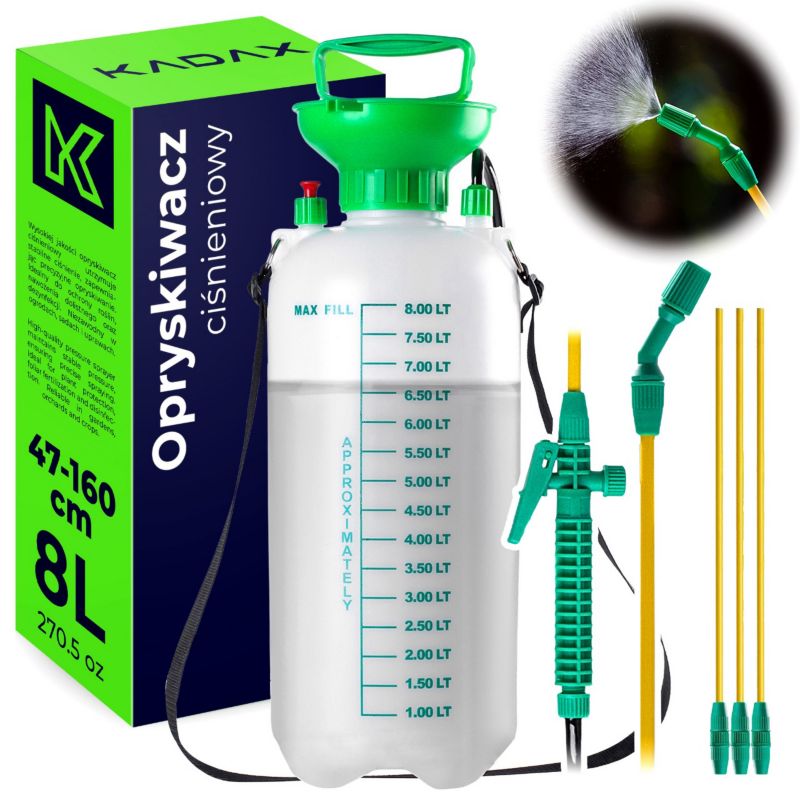 Opryskiwacz KADAX Ręczny Ciśnieniowy 8L Spryskiwacz Ogrodowy Do Roślin Lanca 160cm 1 szt.