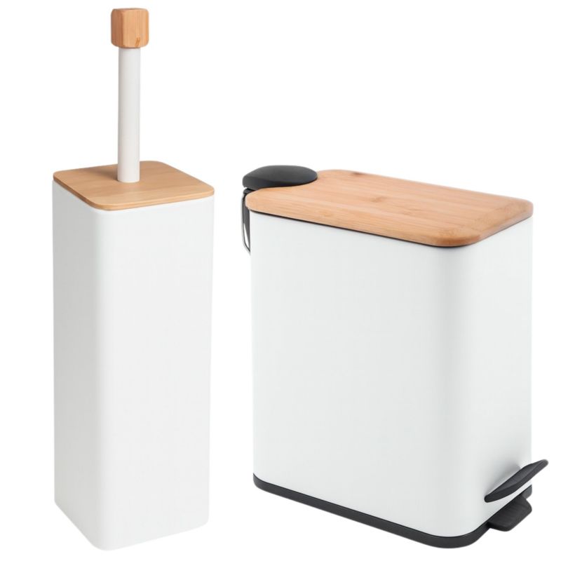 Zestaw łazienkowy Yoka Home kosz 5l wolny opad i szczotka do WC biały mat bambus - 1 szt.