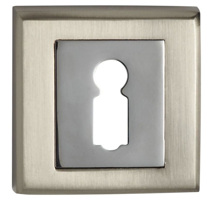 Szyld drzwiowy Schaffner Larga krótki na klucz nikiel satyna/chrom