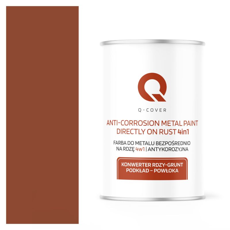 Farba do Metalu Prosto na Rdzę 4w1 Q-Cover Ceglasty RAL8004 Mat 1L