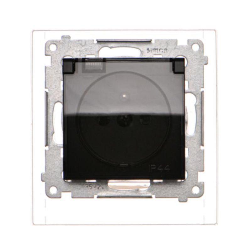 Gniazdo Pojedyncze 1X Simon 54 Czarne z Uszczelką i Klapką Transparentną 1 szt