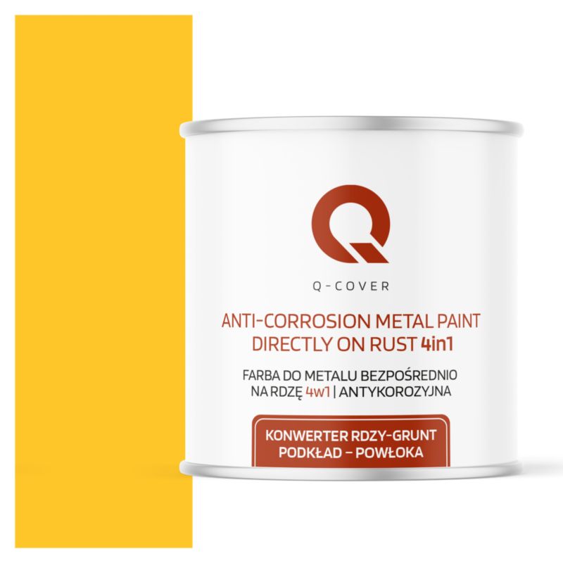 Farba do Metalu Prosto na Rdzę 4w1 Q-Cover Żółty ostrzegawczy RAL1023 Mat 2.5L