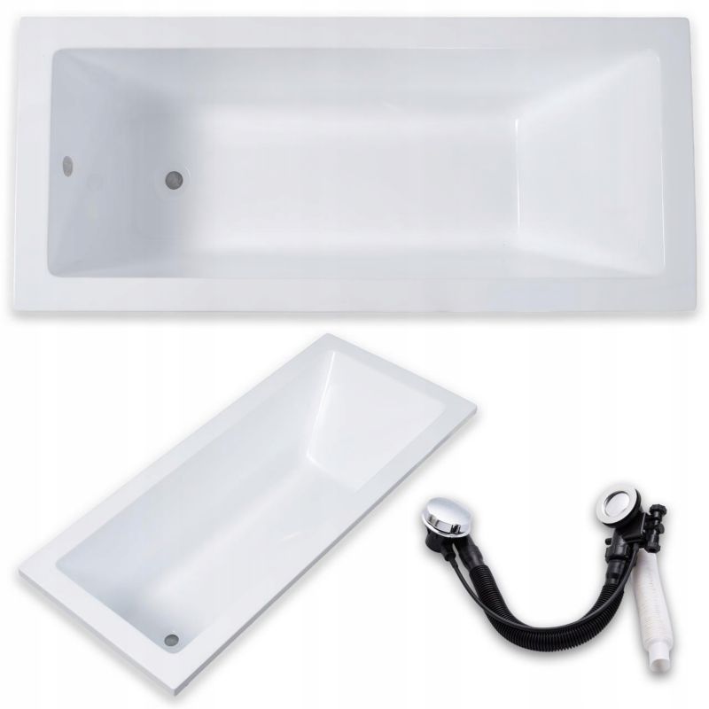 Wanna Corciano prostokątna biała Valencia Akrylowa Prawa/Lewa 170 x 70 Syfon 1szt.