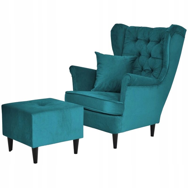 Fotel FamilyMeble GAJA Uszak Do Salonu Niebieski Z Podnóżkiem 1szt