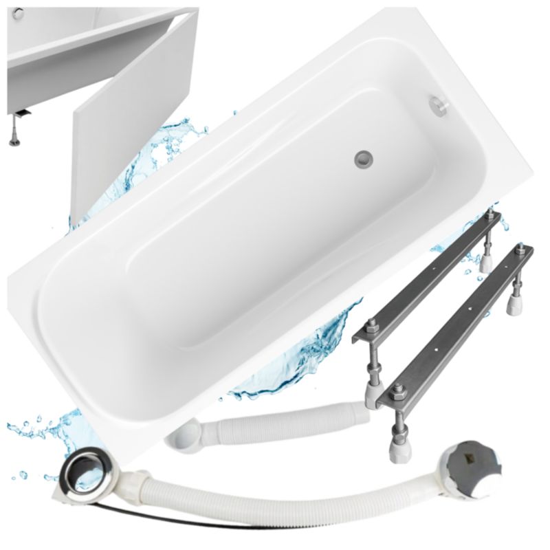 Wanna Prostokątna Akrylowa Granitan Elora biała 170x75cm Zabudowa Syfon Stelaż 1kpl.