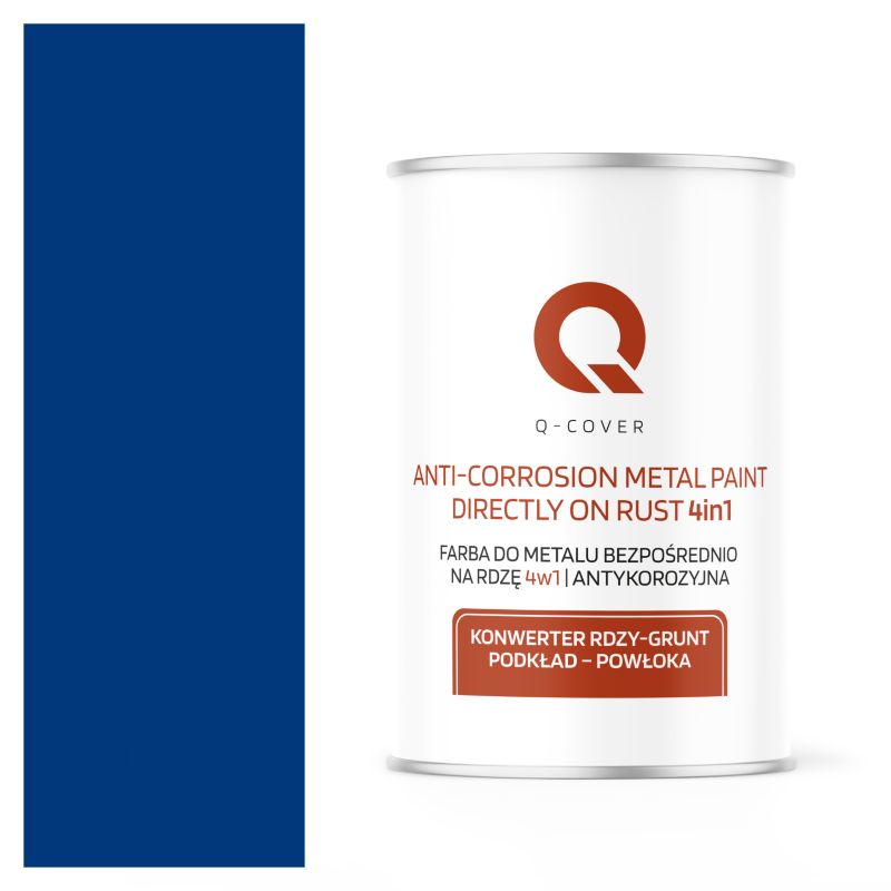 Farba do Metalu Prosto na Rdzę 4w1 Q-Cover Niebieski ultramarynowy RAL5002 Wysoki Połysk 1L