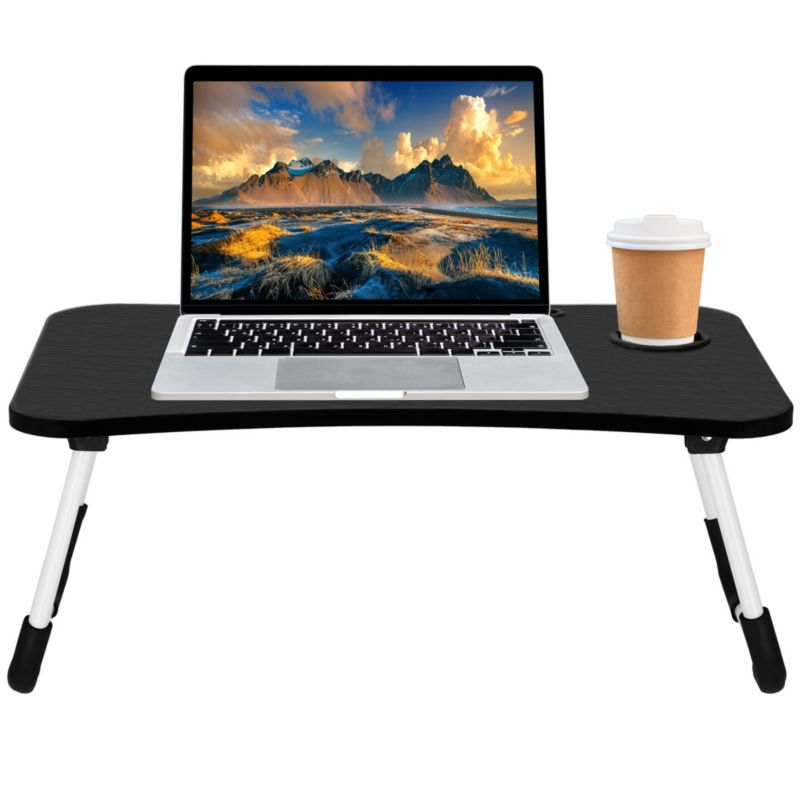 Podstawka składana na komputer Springos mobilny stolik pod laptop miejsce na kubek i tablet czarny 1 szt.