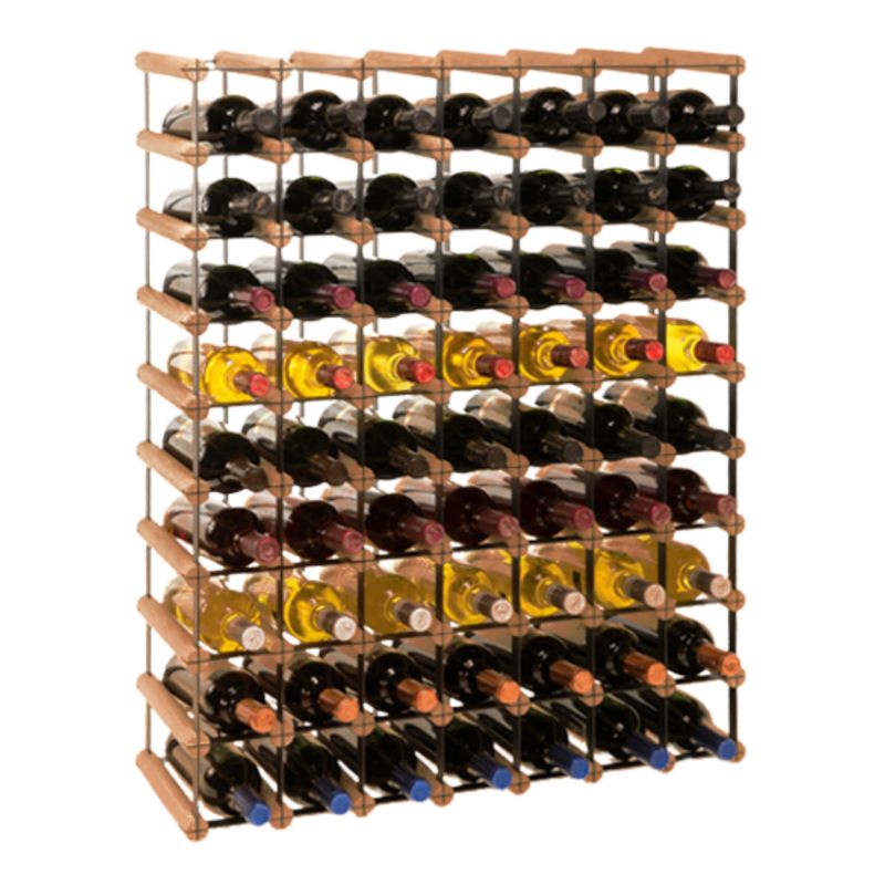 Stojak na wino MODO24 na butelki PET szafka wielki eko na 63 butelki czarny metal drewno brązowe 1 szt.