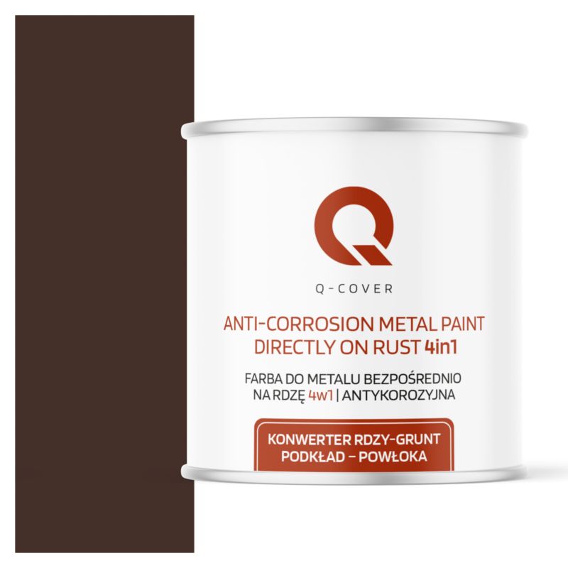 Farba do Metalu Prosto na Rdzę 4w1 Q-Cover Czekoladowy brąz RAL8017 Półmat 2.5L
