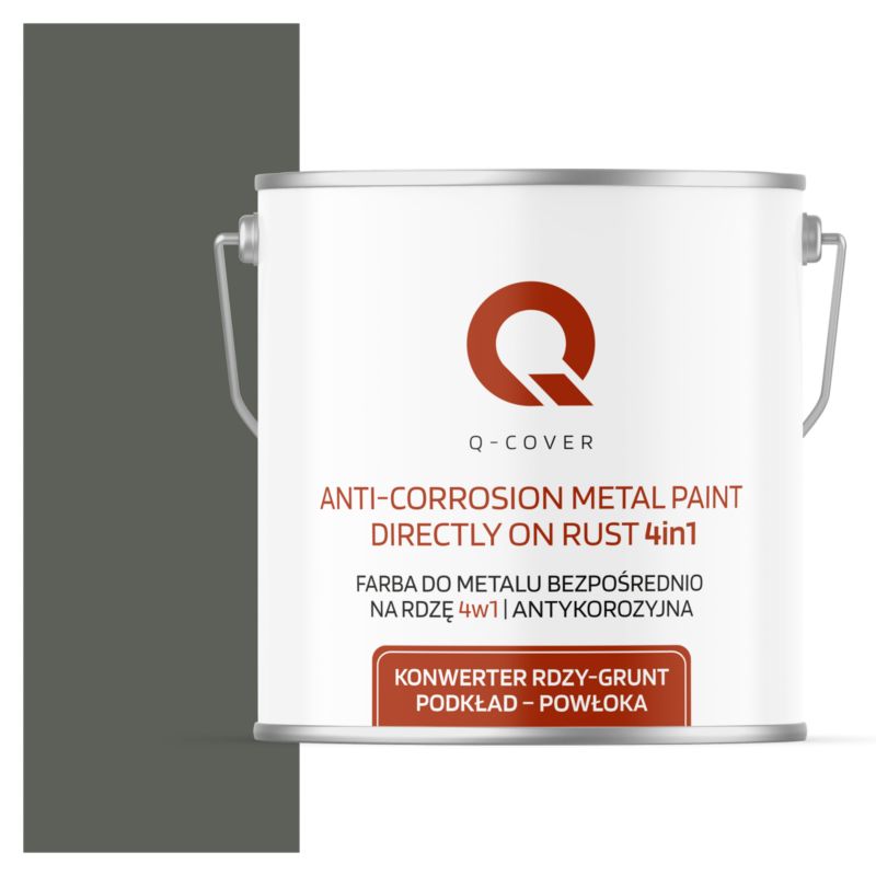 Farba do Metalu Prosto na Rdzę 4w1 Q-Cover Szaro-zielony RAL7009 Wysoki Połysk 5L