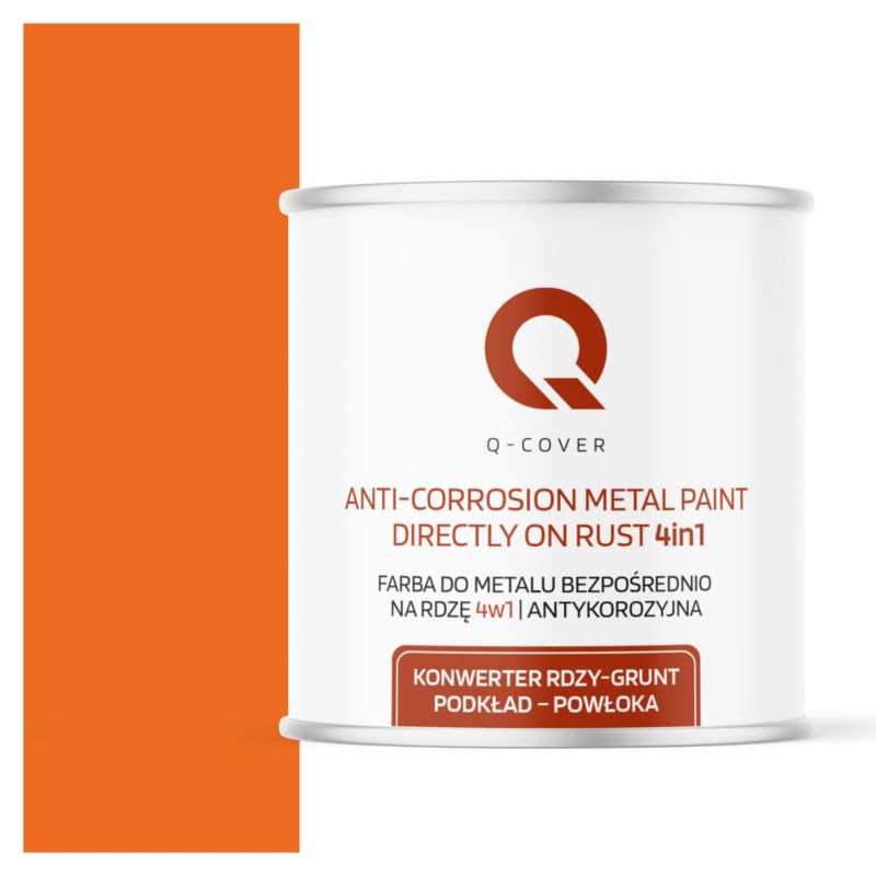Farba do Metalu Prosto na Rdzę 4w1 Q-Cover Jasnoczerwony pomarańczowy RAL2008 Mat 2.5L