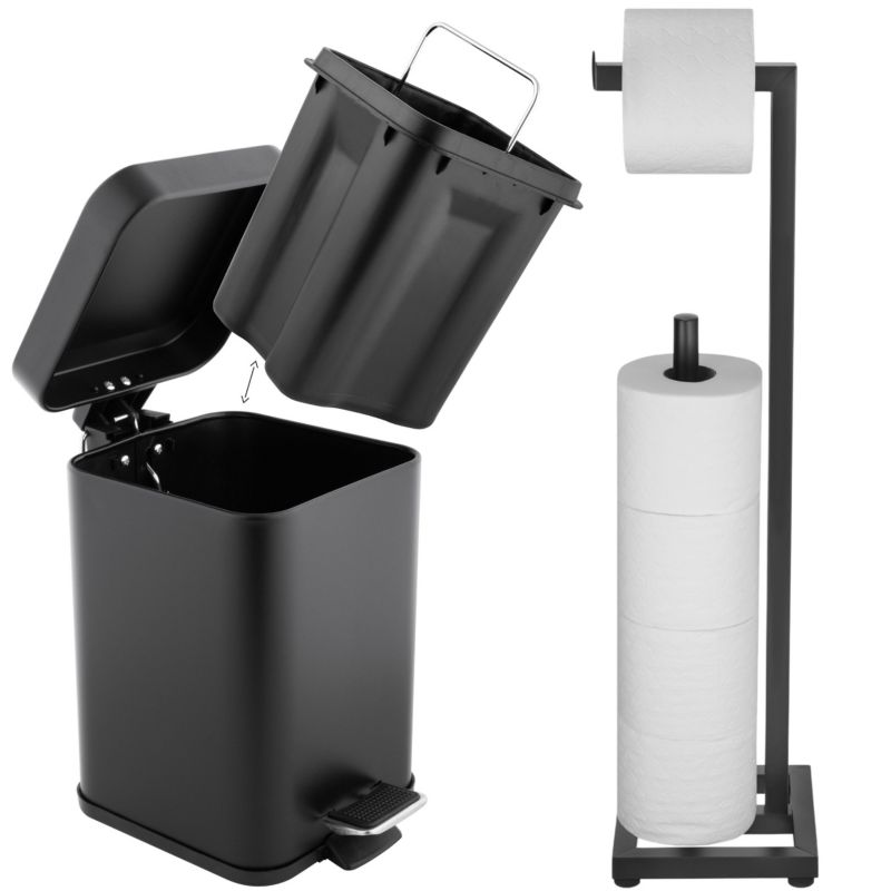 Zestaw łazienkowy Yoka Home do WC Kosz na śmieci 3L i Stojak na Papier czarny mat 1 szt.