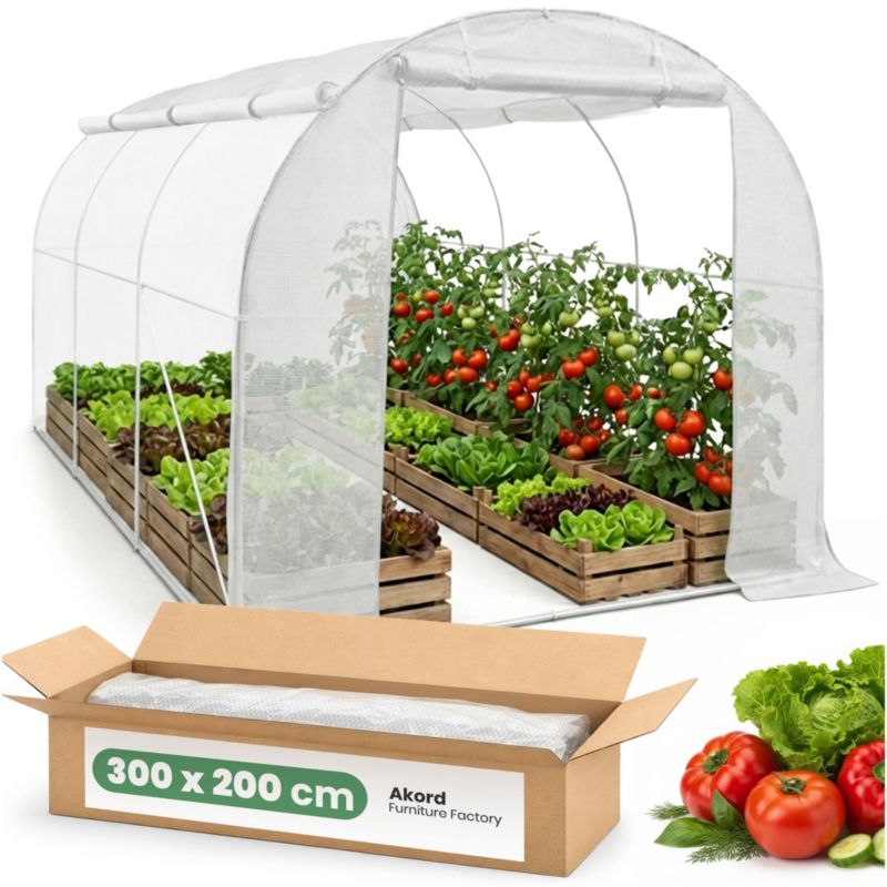 Tunel foliowy ogrodowy szklarnia z rolowanymi ścianami AKORD 1 drzwi 6 okien Biały 200x300x200 cm 1 szt.